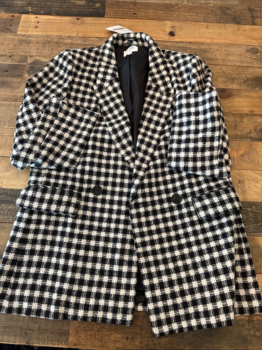 Black & White Checked Double-Breasted Blazer Jacket